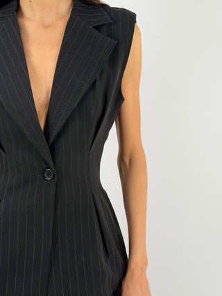 Completo Gessato con Gilet Nero