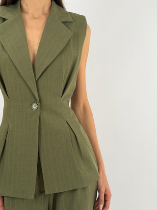 Completo Gessato con Gilet Verde