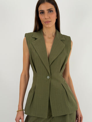 Completo Gessato con Gilet Verde