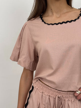 Coordinato T-Shirt e Pantalone Waves Rosa Antico