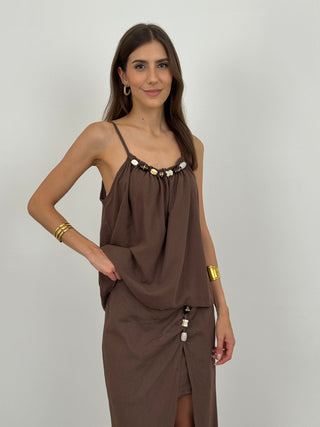 Coordinato Top e Gonna con Applicazioni Marrone