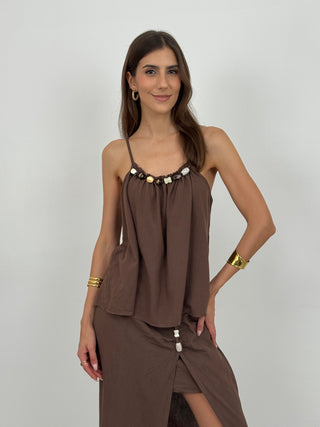 Coordinato Top e Gonna con Applicazioni Marrone