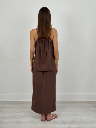 Coordinato Top e Gonna con Applicazioni Marrone