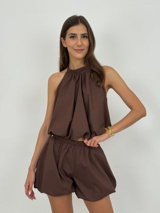 Set Coord Top e Shorts Fluffy Marrone