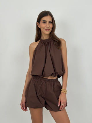 Set Coord Top e Shorts Fluffy Marrone