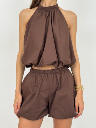 Set Coord Top e Shorts Fluffy Marrone