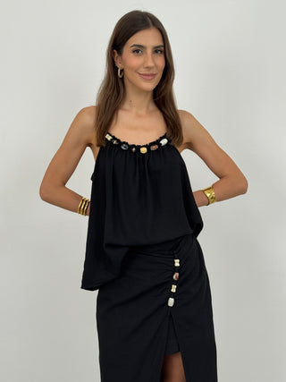 Coordinato Top e Gonna con Applicazioni Nero