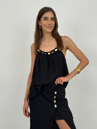 Coordinato Top e Gonna con Applicazioni Nero