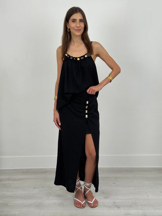 Coordinato Top e Gonna con Applicazioni Nero