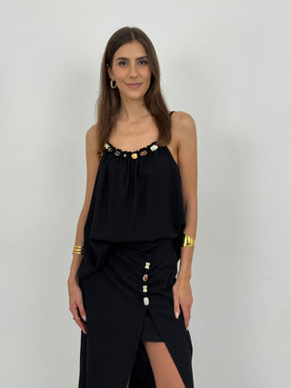 Coordinato Top e Gonna con Applicazioni Nero