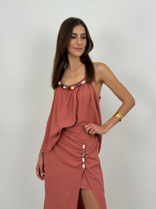 Coordinato Top e Gonna con Applicazioni Terracotta