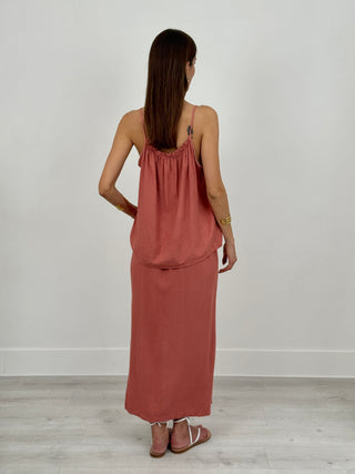 Coordinato Top e Gonna con Applicazioni Terracotta