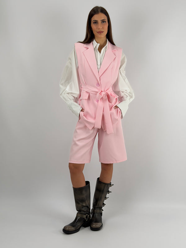 Coordinato Gilet e Bermuda Rosa
