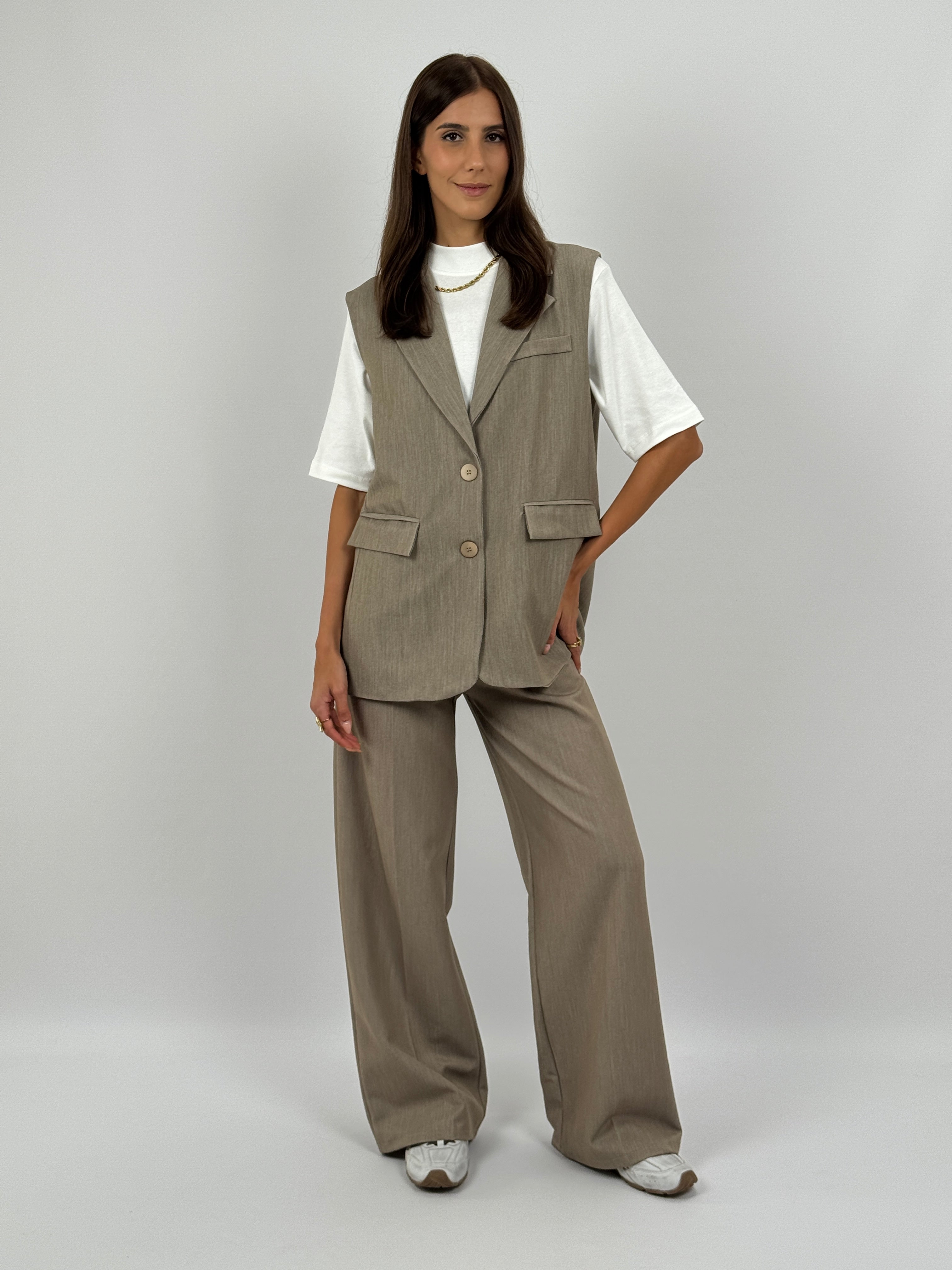 Set Sabbia Con Maxi Gilet E Pantalone Wide Leg Paloma Store