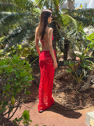 Set Bikini e Gonna con Pizzo Rosso