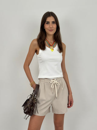 Shorts con Lacci a Contrasto Beige
