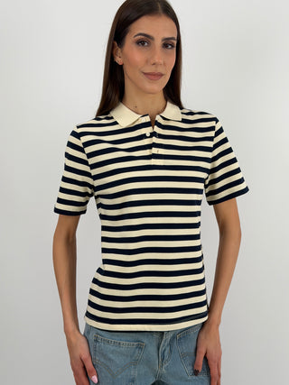 Maglia Polo a Righe Crema e Blu Lumina