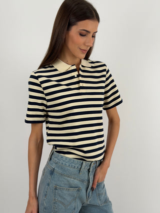 Maglia Polo a Righe Crema e Blu Lumina