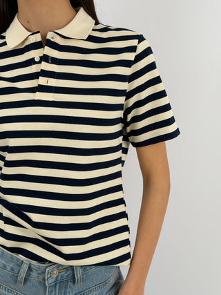 Maglia Polo a Righe Crema e Blu Lumina