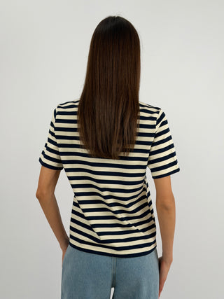 Maglia Polo a Righe Crema e Blu Lumina
