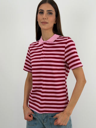 Maglia Polo a Righe Rosa e Rosse Lumina