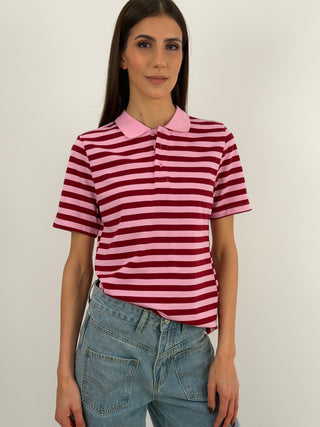Maglia Polo a Righe Rosa e Rosse Lumina