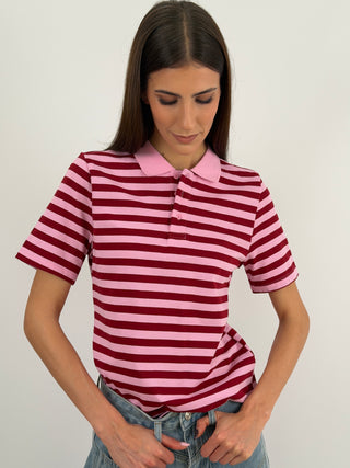 Maglia Polo a Righe Rosa e Rosse Lumina
