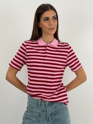 Maglia Polo a Righe Rosa e Rosse Lumina