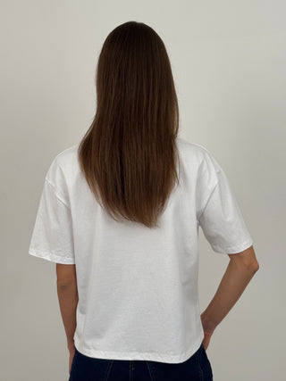 T-Shirt Lumina Bianca con Ricamo "TOUT EST POESIE"