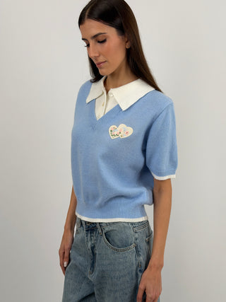 Polo in Maglia Azzurra