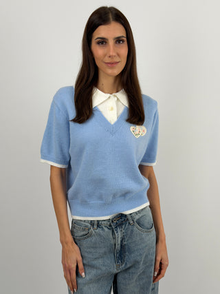 Polo in Maglia Azzurra