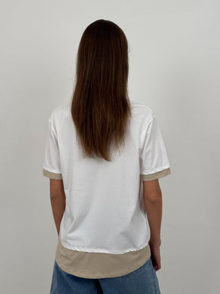 T-shirt con Bordi a Contrasto Bianca