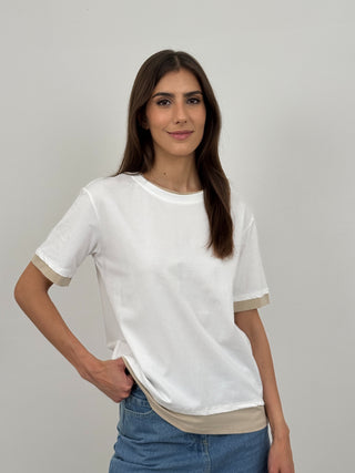 T-shirt con Bordi a Contrasto Bianca
