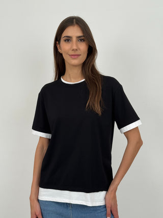 T-shirt con Bordi a Contrasto Nera