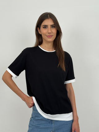 T-shirt con Bordi a Contrasto Nera