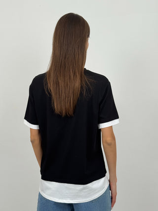T-shirt con Bordi a Contrasto Nera