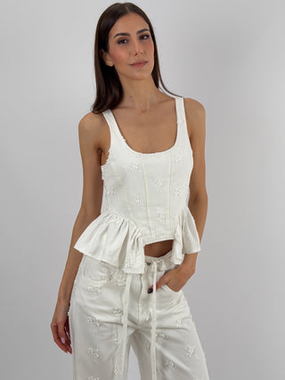 Top con Ricami Bianco Lumina