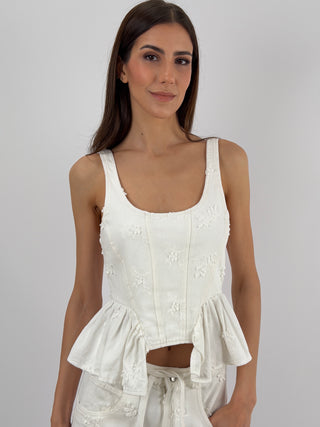 Top con Ricami Bianco Lumina