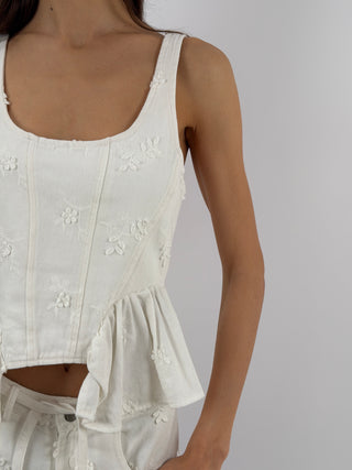 Top con Ricami Bianco Lumina
