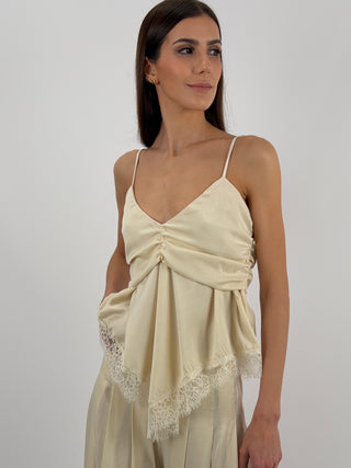 Top Drappeggiato con Pizzo Crema Lumina