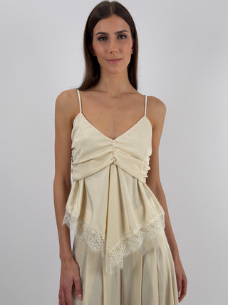 Top Drappeggiato con Pizzo Crema Lumina