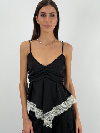 Top Drappeggiato con Pizzo Nero Lumina