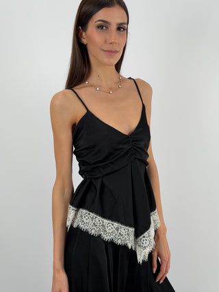 Top Drappeggiato con Pizzo Nero Lumina