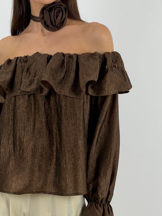Top Marrone Off Shoulder con Rosa Lumina