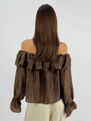 Top Marrone Off Shoulder con Rosa Lumina