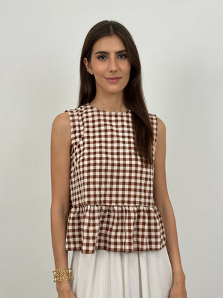 Top Canotta Vichy Marrone