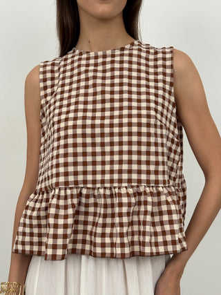 Top Canotta Vichy Marrone