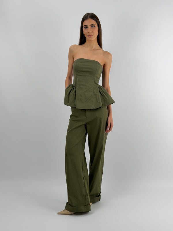 Top a Fascia con Balza Verde Militare Lumina
