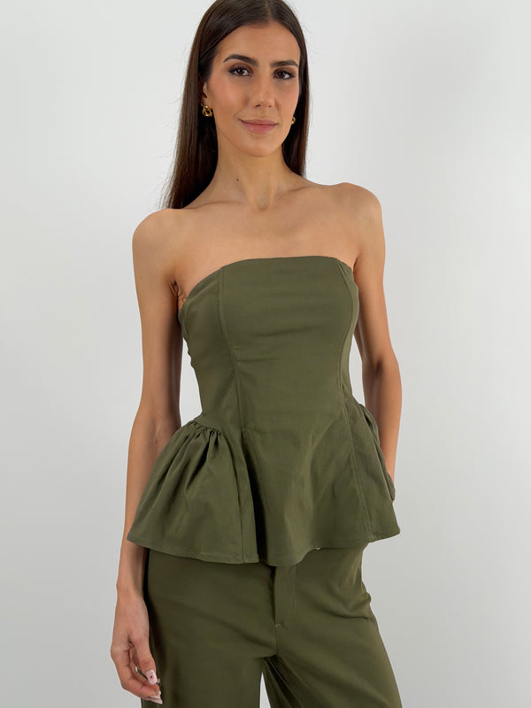 Top a Fascia con Balza Verde Militare Lumina