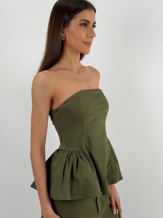 Top a Fascia con Balza Verde Militare Lumina